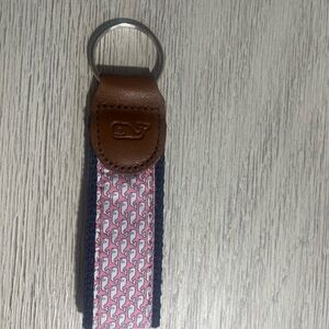 Vineyard Vines Brown Leather & Pink Pattern Whale Keyring